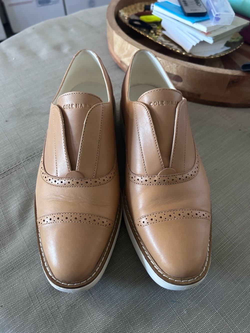 Cole Haan Tan Leather Slip-On Brogue Loafers - Men's